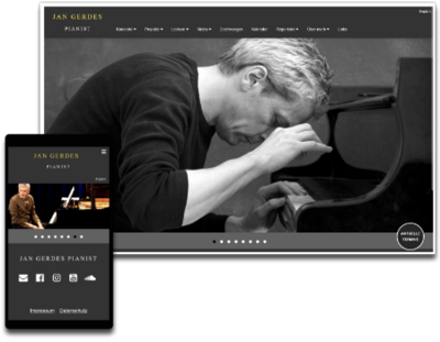 Homepage der Website von Jan Gerdes - Pianist (Desktop- und Smartphoneversion)